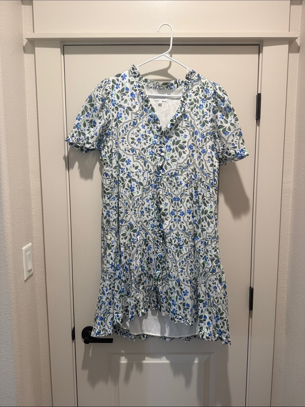 Sugarlips White Floral Blouse with Blue & Green Print